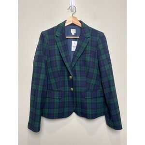 J.Crew Black Watch Wool Blend Tartan Plaid Schoolboy Blazer Academia Gold NWT